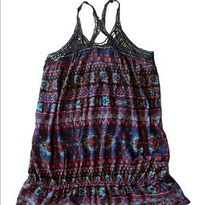 Free People colorful top  sleeveless crochet neckline elastic waist sz S